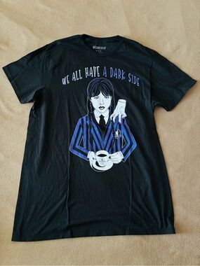 Wednesday Addams Graphic Tee - Black with Blue Design